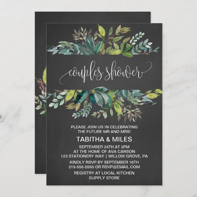 Invitación Chalkboard Foliage Couples Shower (Anverso / Reverso)