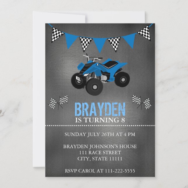 Invitación Chalkboard Four Wheeler, ATV Birthday Invitation (Anverso)