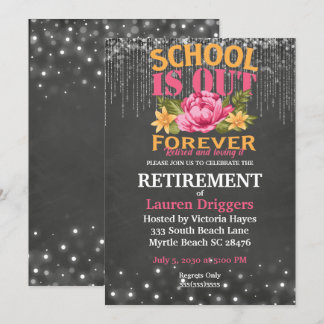 Invitación Chalkboard Funny Teacher Floral Retirement