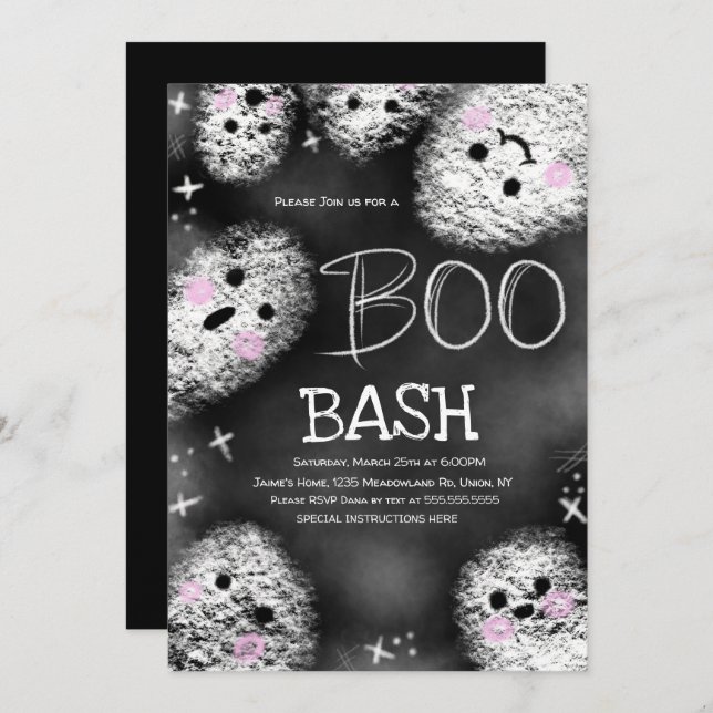 Invitación Chalkboard Ghost Boo Costume Halloween Cumpleaños (Anverso / Reverso)