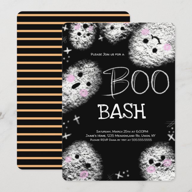 Invitación Chalkboard Ghost Boo Costume Halloween Cumpleaños (Anverso / Reverso)