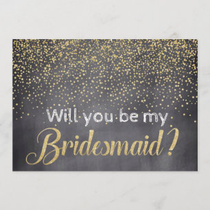 Invitación Chalkboard Gold Confetti Serás mi dama de honor