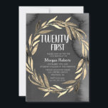 Invitación Chalkboard Gold Leaf Wreath 21st Birthday Fiesta<br><div class="desc">Chalkboard Gold Leaf Wreath 21st Birthday Party Invitation Matching colección en Niche y Nest store. Material gráfico de www.EssemCreatives.etsy.com</div>