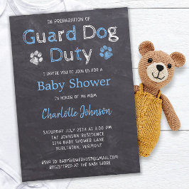 Invitación Chalkboard Guard Dog Dug Blue Boy Baby Shower