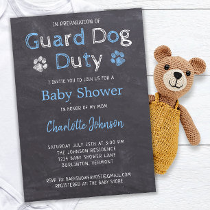 Invitación Chalkboard Guard Dog Dug Blue Boy Baby Shower