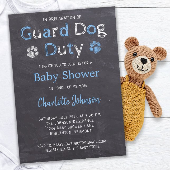 Invitación Chalkboard Guard Dog Dug Blue Boy Baby Shower (Subido por el creador)