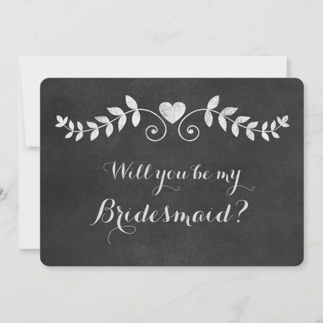 Invitación Chalkboard Heart Will You Be My Bridesmaid Card (Anverso)