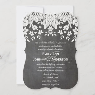 Invitación Chalkboard Hearts and Lace Elegant Wedding