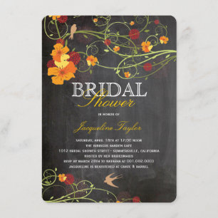 Invitación Chalkboard Hibiscus Floral Birds Bridal Shower