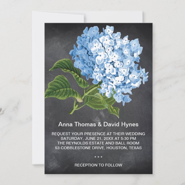 INVITACIÓN CHALKBOARD HIDRANGEA AZUL BODA PERSONALIZADO INV (Anverso)