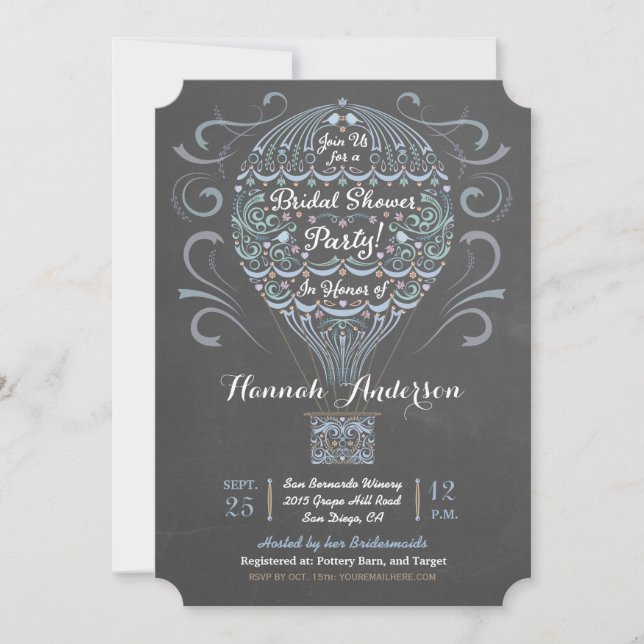 Invitación Chalkboard Hot Air Balloon Bridal Shower Invite (Anverso)