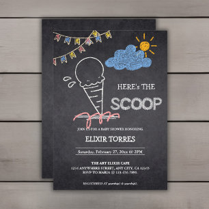 Invitación Chalkboard Ice Cream Scoop Drawing Baby Shower