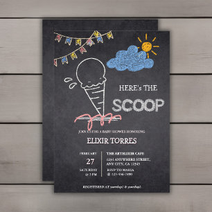 Invitación Chalkboard Ice Cream Scoop Drawing Baby Shower