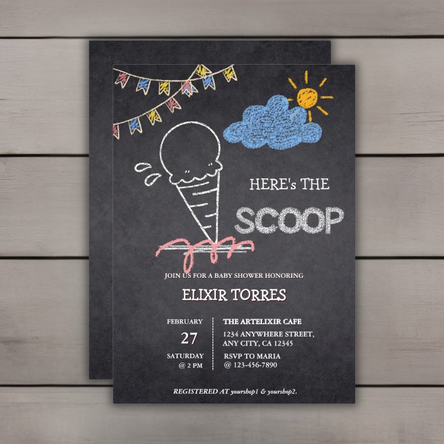 Invitación Chalkboard Ice Cream Scoop Drawing Baby Shower (Subido por el creador)