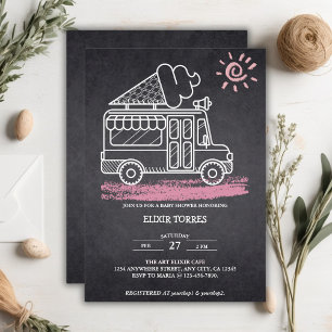 Invitación Chalkboard Ice Cream Truck Baby Shower
