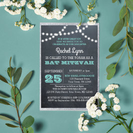 Invitación Chalkboard Ilumina la Verde azulada Bat Mitzvah