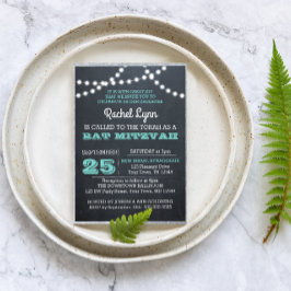 Invitación Chalkboard Ilumina la Verde azulada Bat Mitzvah