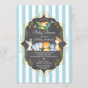 Invitación Chalkboard Jungle Animals Boys Baby Shower