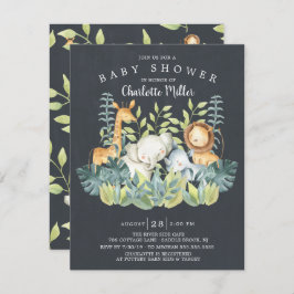Invitación Chalkboard Jungle Animals Neutral Baby Shower