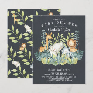 Invitación Chalkboard Jungle Animals Neutral Baby Shower