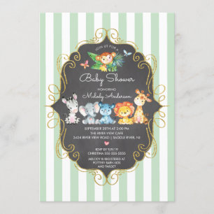 Invitación Chalkboard Jungle Animals Neutral Baby Shower