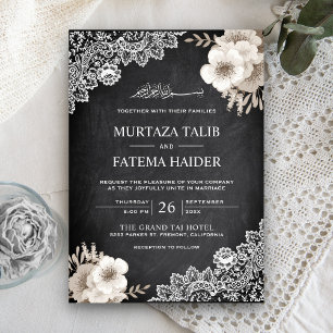 Invitación Chalkboard Lace Ivory Floral Boda islámico