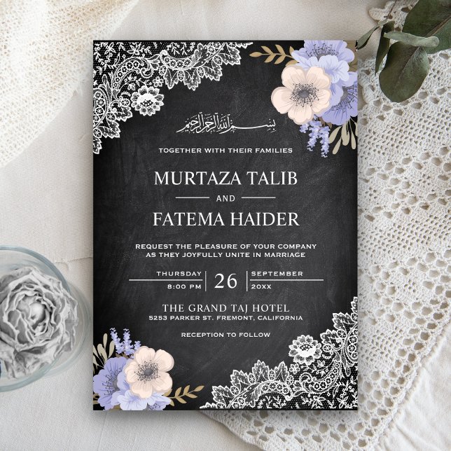 Invitación Chalkboard Lace Purple Floral Boda islámico (Subido por el creador)