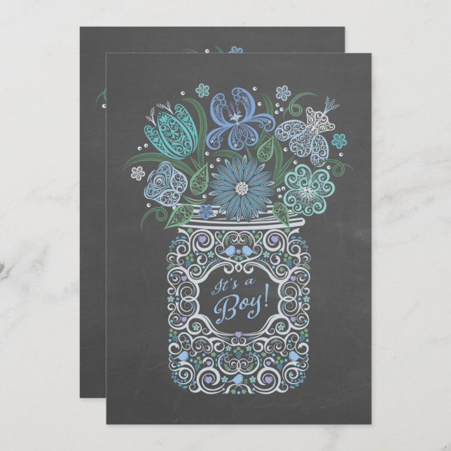 Invitación Chalkboard Lacy Mason Baby Shower Es un chico (Anverso / Reverso)