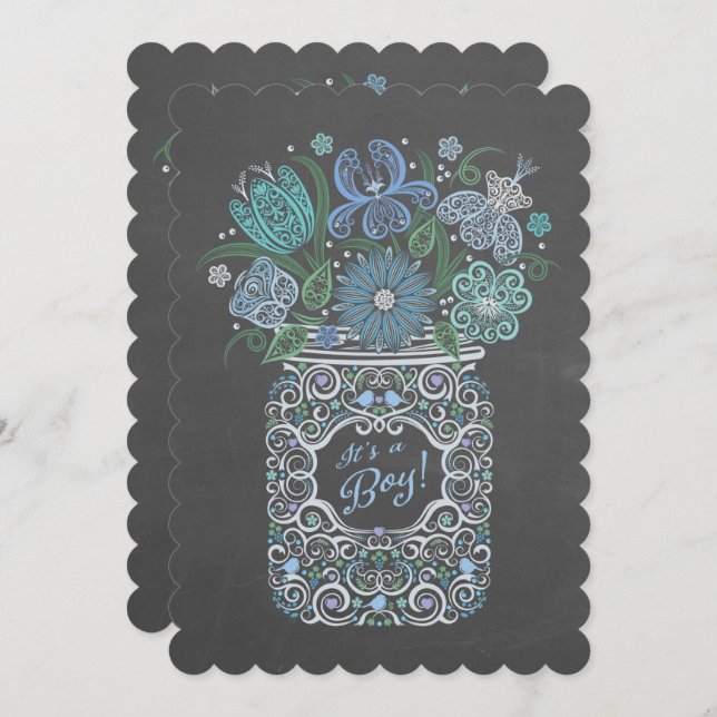 Invitación Chalkboard Lacy Mason Baby Shower Es un chico (Anverso / Reverso)