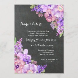 Invitación Chalkboard Lilac Flores púrpuras prometen renovaci