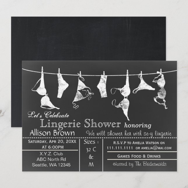 Invitación Chalkboard Lingerie Shower Invitatio (Anverso / Reverso)