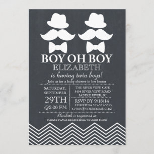 Invitación Chalkboard Little Man Mustache TWINS Baby Shower