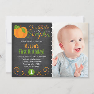 Invitación Chalkboard Little Pumpkin Green Naranja Cumpleaños
