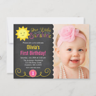 Invitación Chalkboard Little Sunshine Pink Yellow Birday