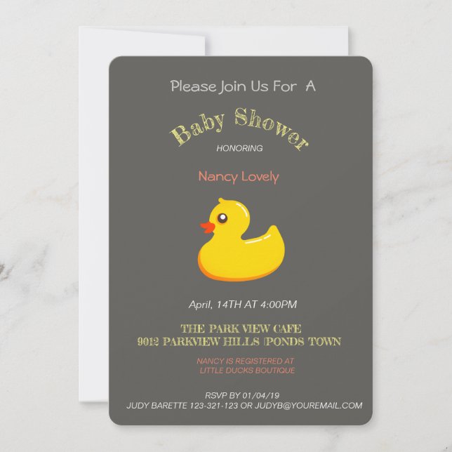 Invitación Chalkboard look baby ducha - pato de goma (Anverso)