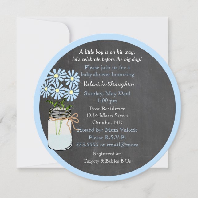 Invitación Chalkboard Look con Mason Jar Round (Anverso)