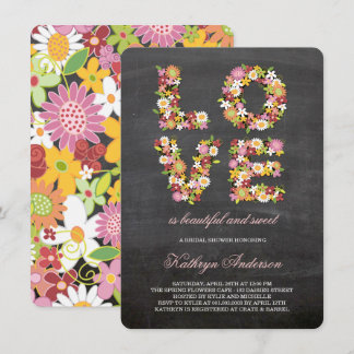 Invitación Chalkboard LOVE Flowers Bloom Bridal Shower Invite