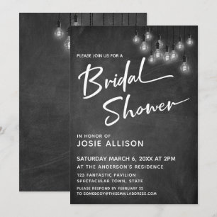 Invitación Chalkboard Luces Edison Despedida de Soltera Moder