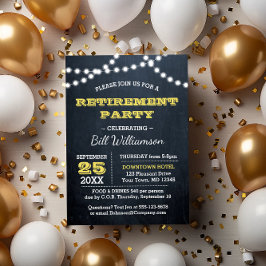 Invitación Chalkboard Luces Fiesta de Jubilación Gold