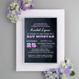Invitación Chalkboard Luces Lilac Purpurina Bat Mitzvah