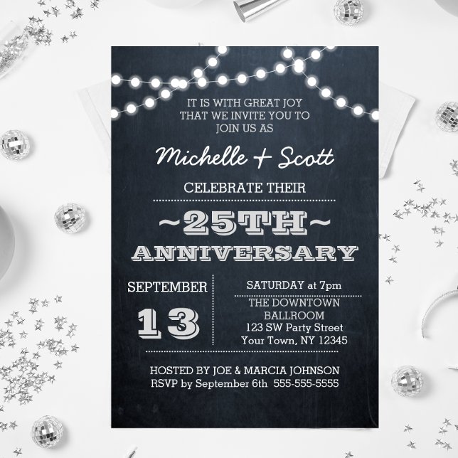 Invitación Chalkboard Luces Plata 25 Aniversario Sm (Subido por el creador)