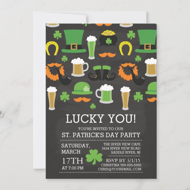 Invitación Chalkboard Lucky You St Patrick's Day Dinner Fiest (Anverso)