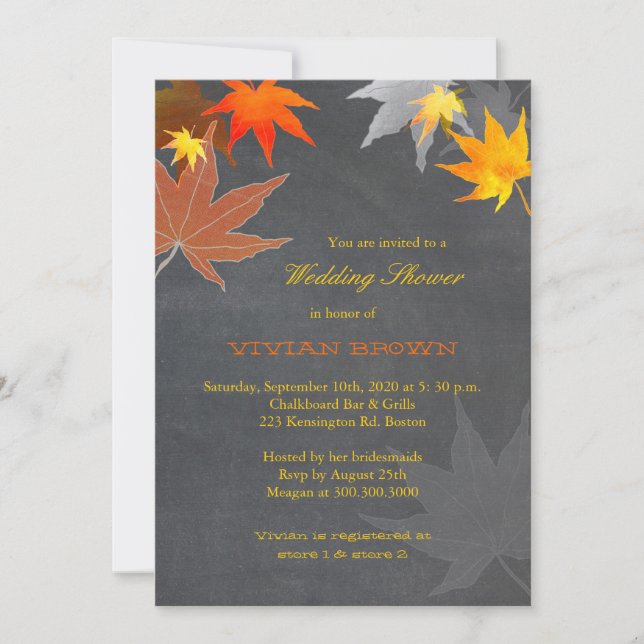Invitación Chalkboard Maple Leaf Bridal Shower (Anverso)