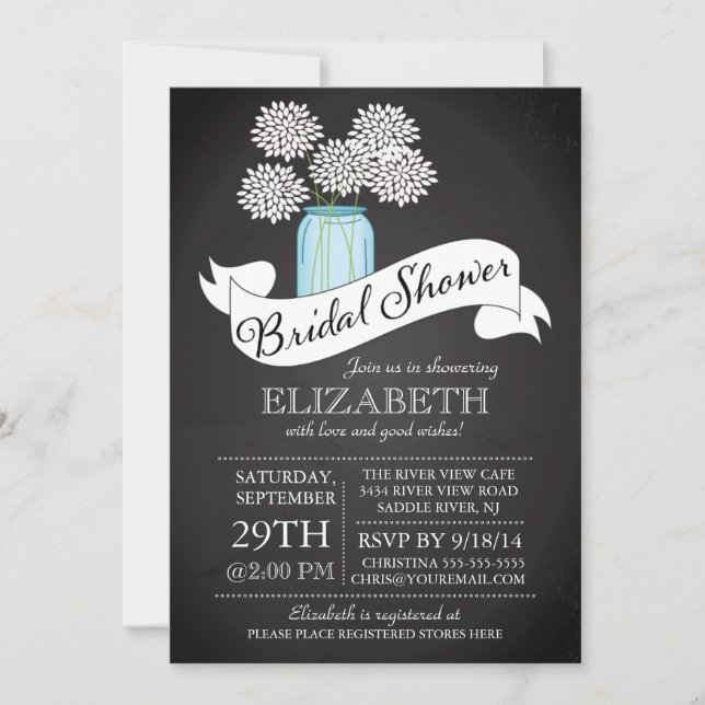 Invitación Chalkboard Mason Jar Bridal Shower (Anverso)
