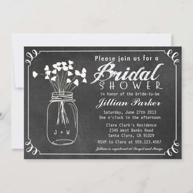 Invitación Chalkboard Mason Jar Bridal Shower (Anverso)