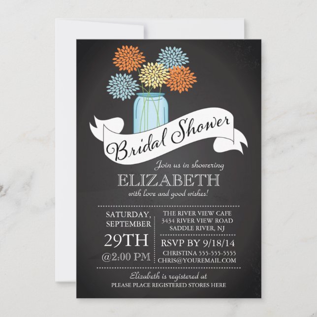 Invitación Chalkboard Mason Jar Bridal Shower (Anverso)