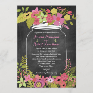 Invitación Chalkboard Mason Jar Coral Boda Floral Rosa
