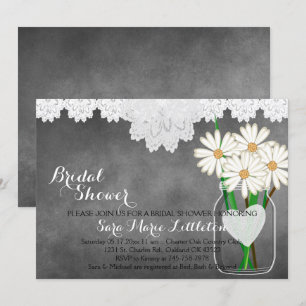 Invitación Chalkboard Mason Jar - Daisies blancos en la ducha