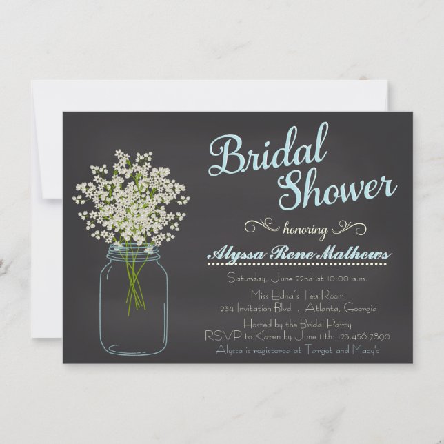 Invitación Chalkboard Mason Jar: Ducha nupcial de parto (Anverso)