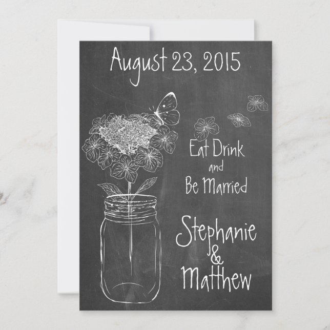 INVITACIÓN CHALKBOARD MASON JAR GARDEN WEDDING (Anverso)
